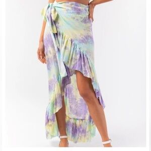Tiare Hawaii Pastel Tie-Dye Ruffle High-Low Wrap Skirt